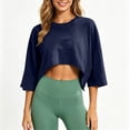 thumbnail image 2 of DYTTDG Women's Loose Fit Cropped Top | Round Neck 3/4 Sleeve Casual Workout T-Shirt Pullover, Sporty Everyday Top, 2 of 8