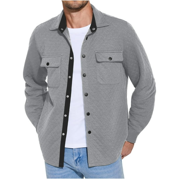 pstuiky Camisas de manga larga abrigadas para hombre, Chaquetas casuales para hombre, chaquetas ligeras de manga larga, chaquetas acolchadas, camisetas/camisas de manga larga con solapa xxl