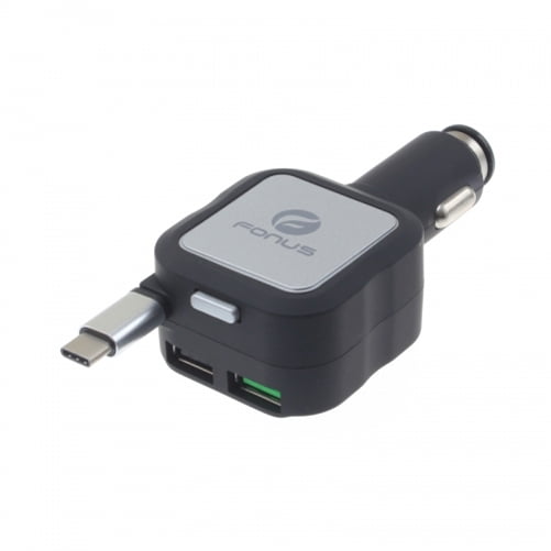 Retractable Car Charger for Kyocera DuraXV Extreme 4.8Amp TypeC 2