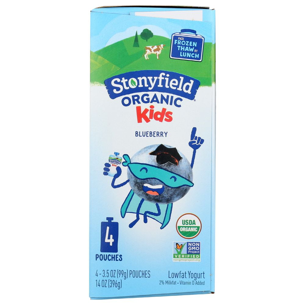 Stonyfield Yokids Organic Blueberry Low Fat Yogurt, 3.5 Ounce Pouch -- 24 per Case.