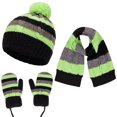 thumbnail image 2 of BFHHYA Kids' 3PC Warm Set Color-Block Fleece-Lined Beanie Hat Scarf & Gloves Gift Set for Boys & Girls for Outdoor Activities & School Runs(3-10Y), 2 of 6