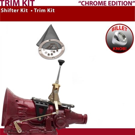 American Shifter TH200 Shifter Kit Chrome 6 in. Trim Kit Push Button Gray Boot Billet Knob for EC7D7