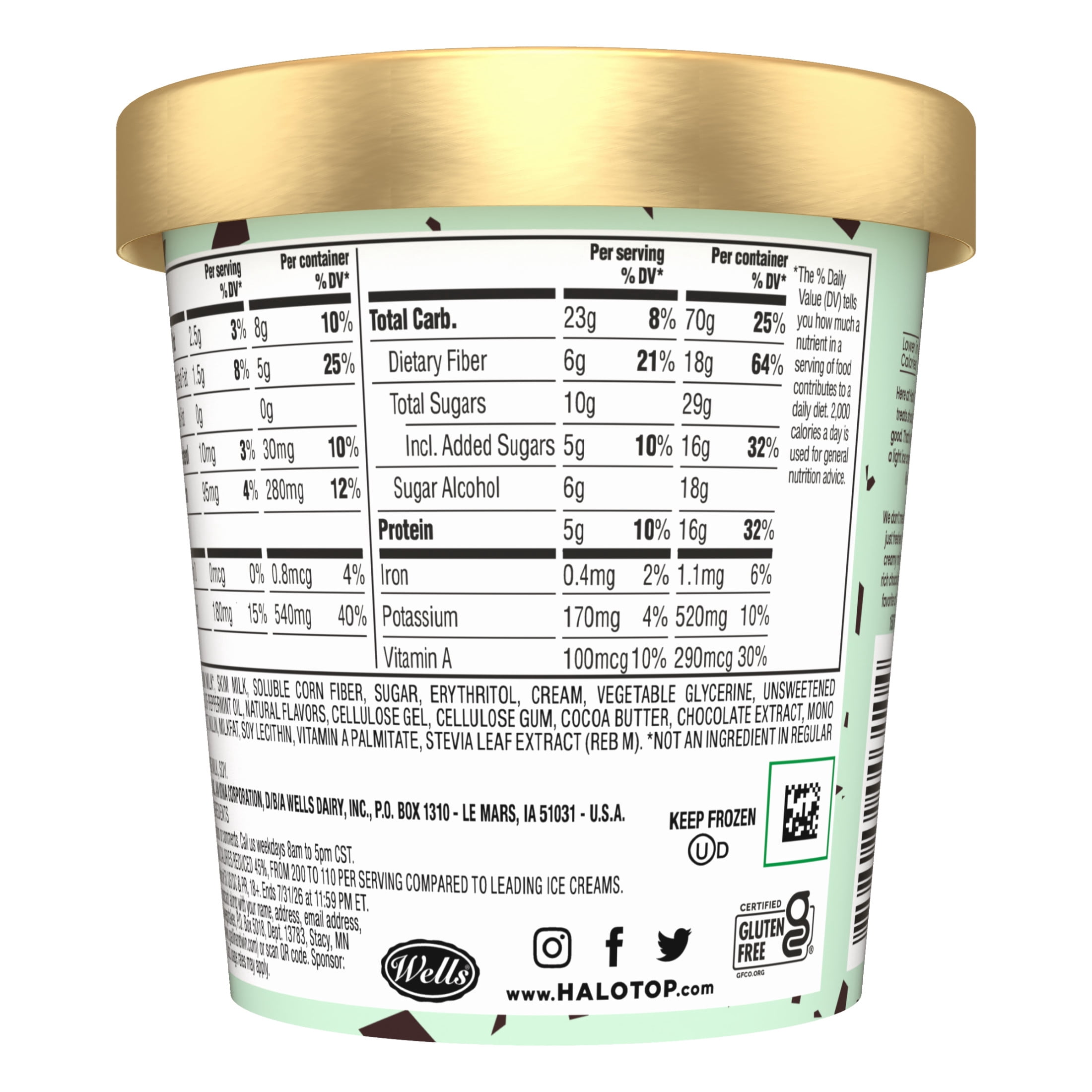 Halo Top Mint Chip Light Ice Cream, 16 fl oz Pint