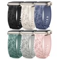 thumbnail image 1 of Correa de reloj SNBLK de silicona grabada con estampado floral, paquete de 6 unidades, 40-49 mm, 1 of 9