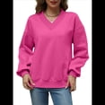 thumbnail image 2 of Sudadera de Cuello en V de Gran Tamaño para Mujer, Sudadera de de Larga, Sudadera con Capucha, Top Cómodo. Rosa Roja L, 2 of 9