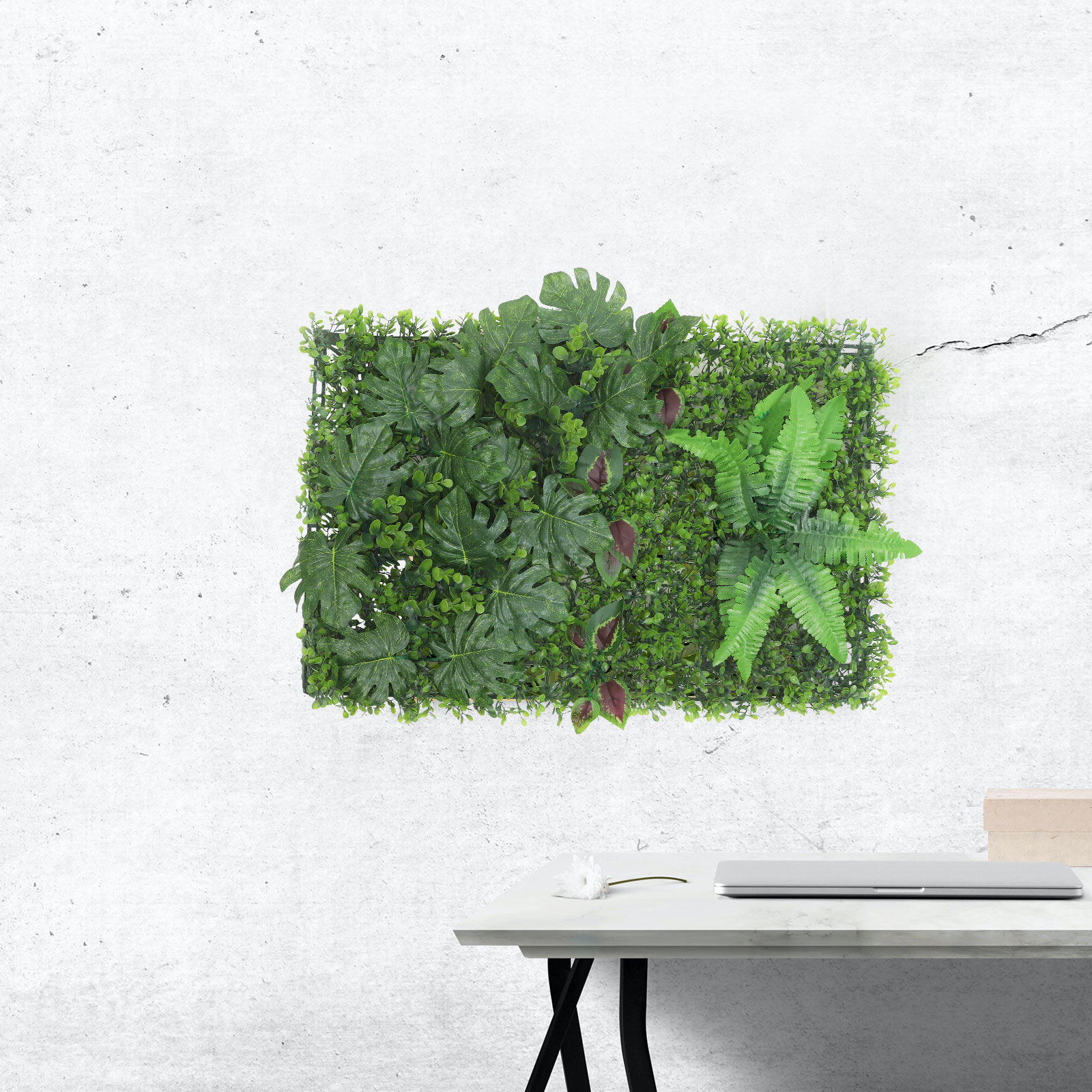 VOSAREA Green Leaves Decor 9pcs Artificial Flowers Real Touch Decorative Fa Vosarea Natural-Looking Artificial Hedge Plant Wall Panel for