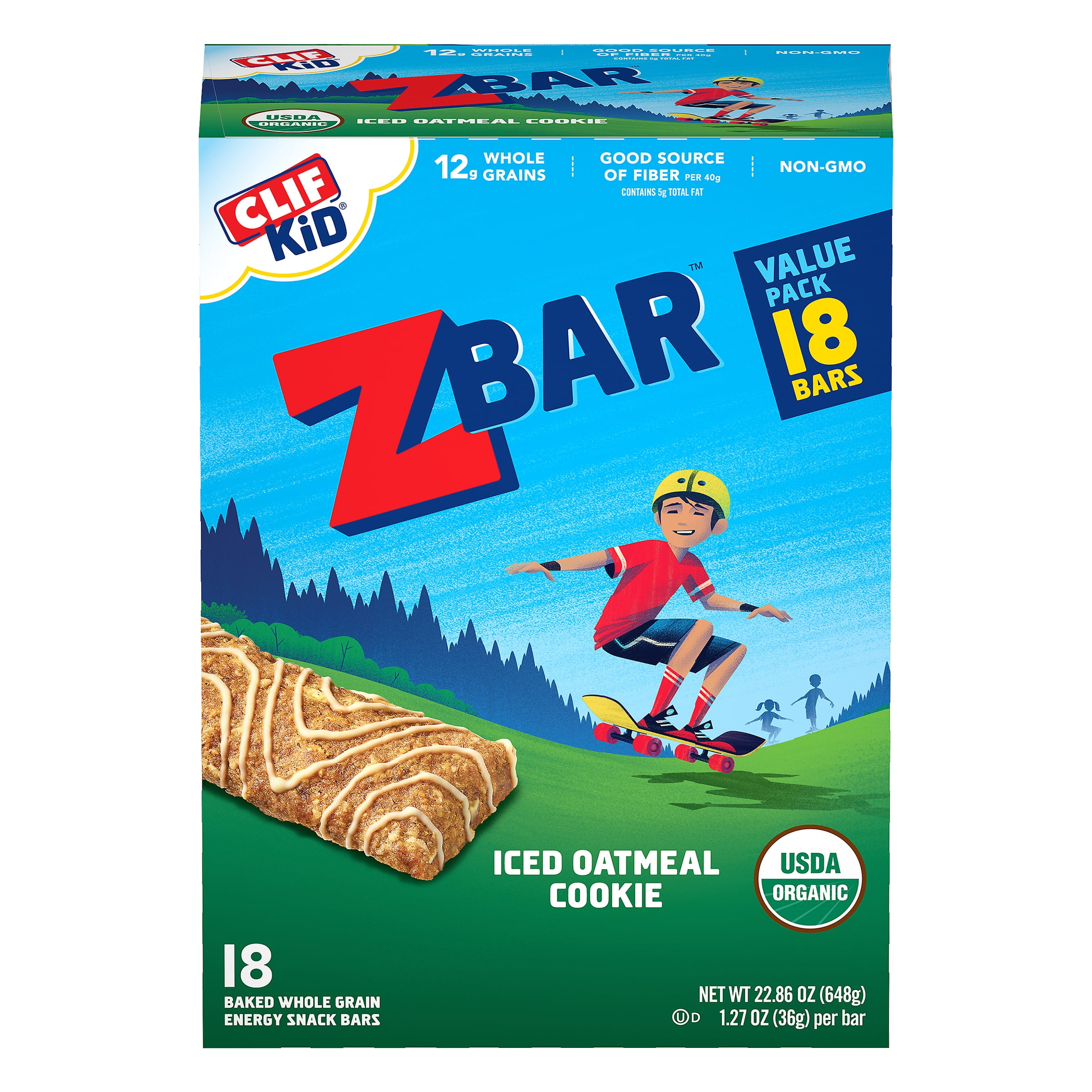 CLIF Kid Zbar Organic Iced Oatmeal Cookie Bar, 1.27 Oz, 18 Ct