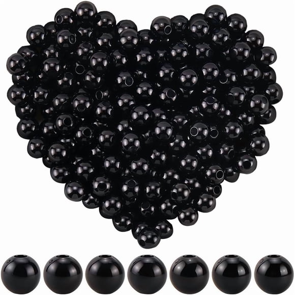 1000 cuentas de perla negra de 6 mm, redondas de plástico, perlas de imitación redondas con agujeros, espaciador suelto.
