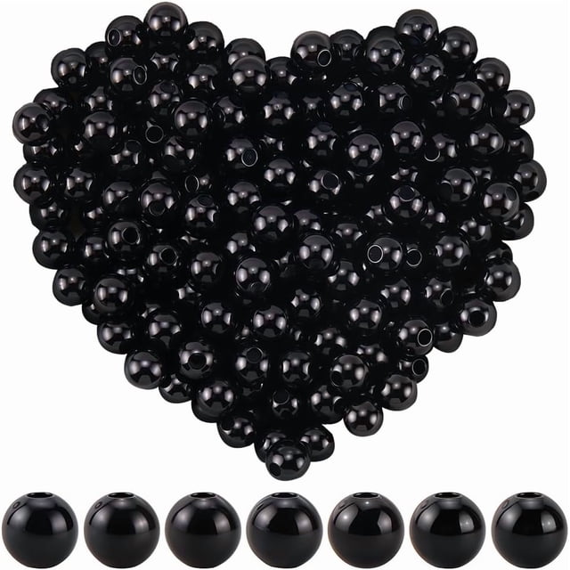 1000 cuentas de perla negra de 6 mm, redondas de plástico, perlas de imitación redondas con agujeros, espaciador suelto.