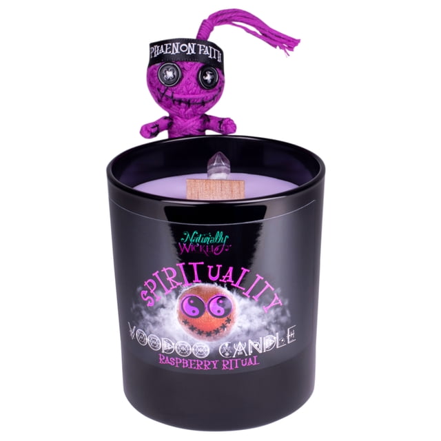 Naturally Wicked Voodoo Spirituality Candle – Amethyst Crystal Wand | Raspberry Scent | Voodoo Doll & Spell Card Included