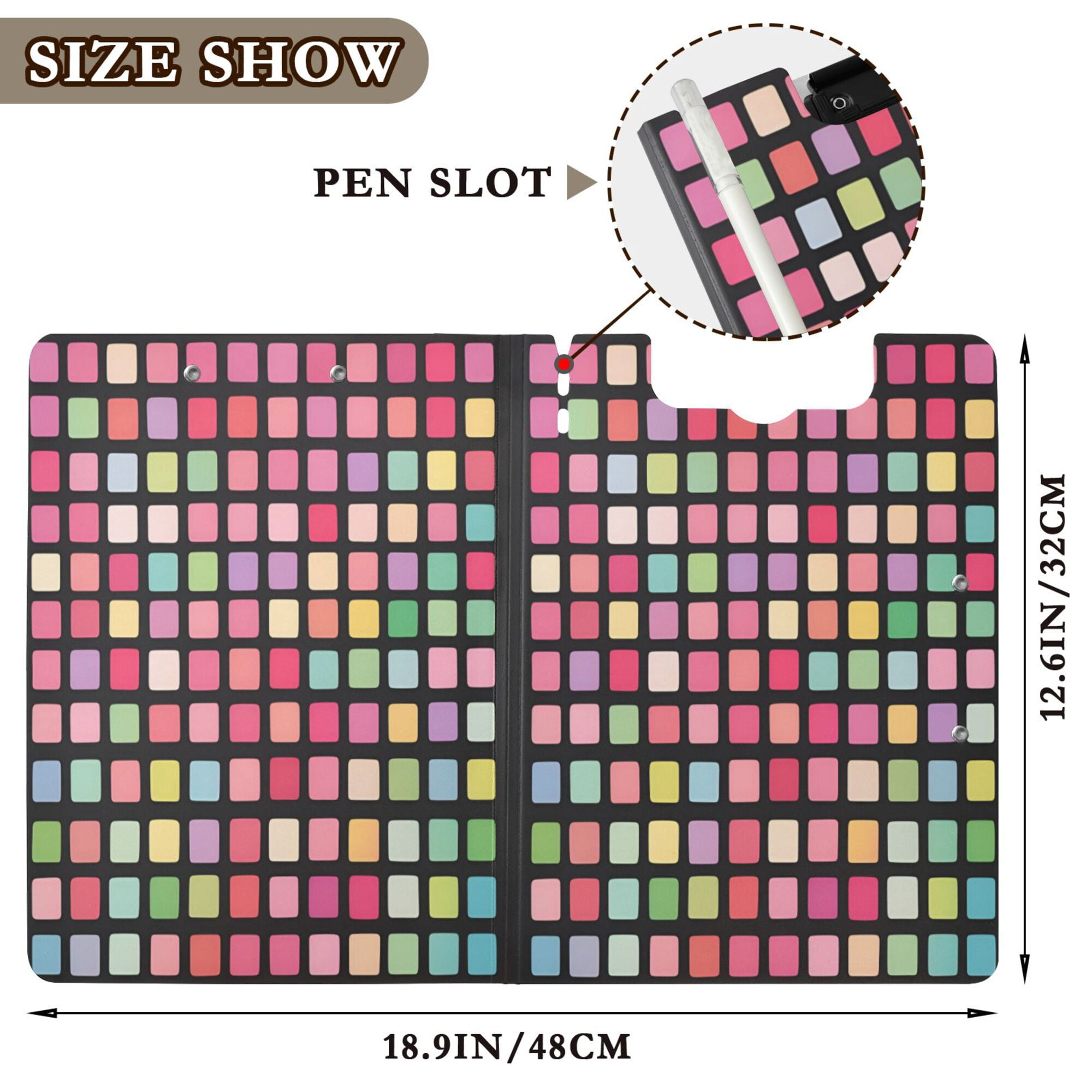 FORMRS A4 Clipboard Folder with Pen Holder Horizontal Foldable School Office Binder, Colorful Block Pattern