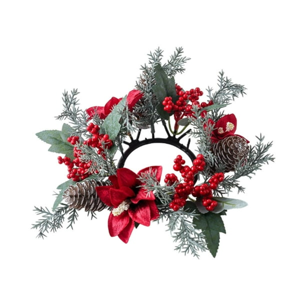 Corona de velas en forma de anillo,Corona de velas navideñas para decorar la mesa,Corona navideña con forma de vela para gabinete de cocina,Vela navideña con forma de anillo y Flor roja