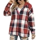 thumbnail image 1 of Chaqueta con capucha para mujer, manga larga, estampado a cuadros, botón de una sola fila, camisa holgada informal, chaqueta para otoño primavera rojo S, 1 of 5