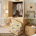 thumbnail image 6 of GarveeHome Armoire Wardrobe Closet with Drawers, 69.5" Tall Wooden Wardrobe Cabinet with Louvered Doors, Hanging Rod & 3 Drawers for Clothes Storage, Large Capacity Bedroom Organizer, Natural, 6 of 8
