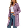 thumbnail image 3 of Naotn Hooded Cardigan for Women Fashion Casual Solid Color Cable‑Knit Open‑Front Long Sleeve Sweater Tops, 3 of 8