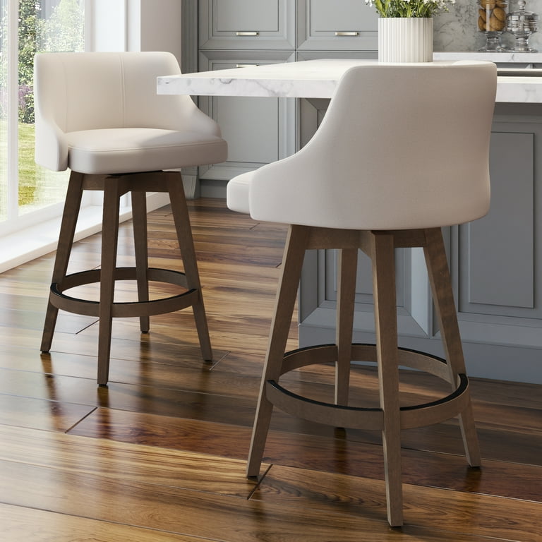 Amisco Nolan 26 in. Swivel Counter Stool Cream Faux Leather Brown Wood