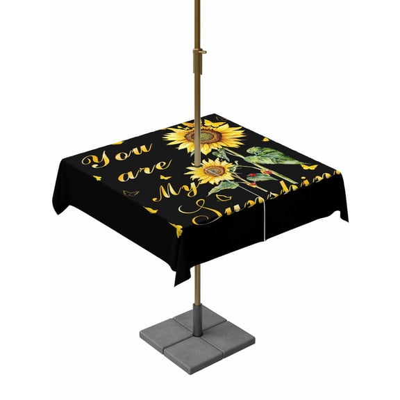 Outdoor Tablecloth with Umbrella Hole for Patio/Picnic/Party/Camping, Sunflower Waterproof Table Cloth Square Cover Washable, Vintage Botanical (60"x 60")
