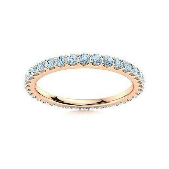 Aquamarine Round 2 mm Full Eternity Band Ring Anniversary 925 Sterling Silver Rose Gold Plated Gemstone Jewelry For Women Gift