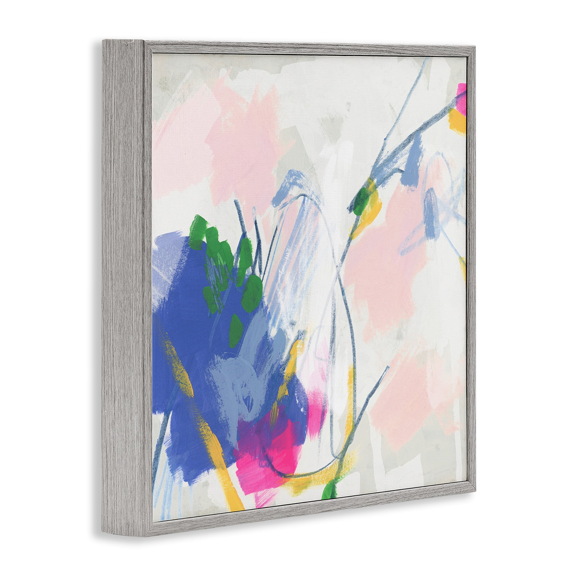 Stupell Industries Pink & Blue Abstraction Abstract Painting Gray Framed Art Print Wall Art, 12 x 12