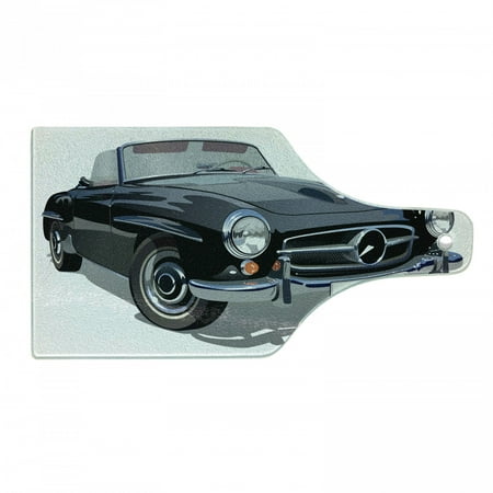 

Cars Cutting Board Classical Retro Vehicle Antique Convertible Prestige Old Fashion Revival Tempered Glass Cutting and Serving Board Wine Bottle Shape Black Pale Grey White by Ambesonne