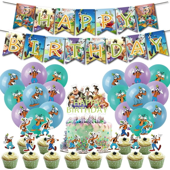 32 Pcs For A Goofy Movie Theme Birthday Party Decorations,With 13 Cupcake Toppers,1 Happy Birthday Banner Garland,18 Balloons for Party Decorations