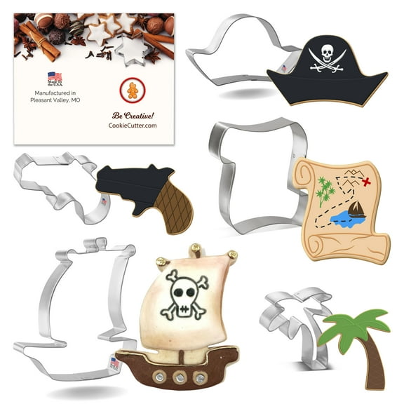 Foose Cookie Cutter 5-Piece Halloween Birthday Cartoon Pirate Set Metal Shapes Made in USA, Silver