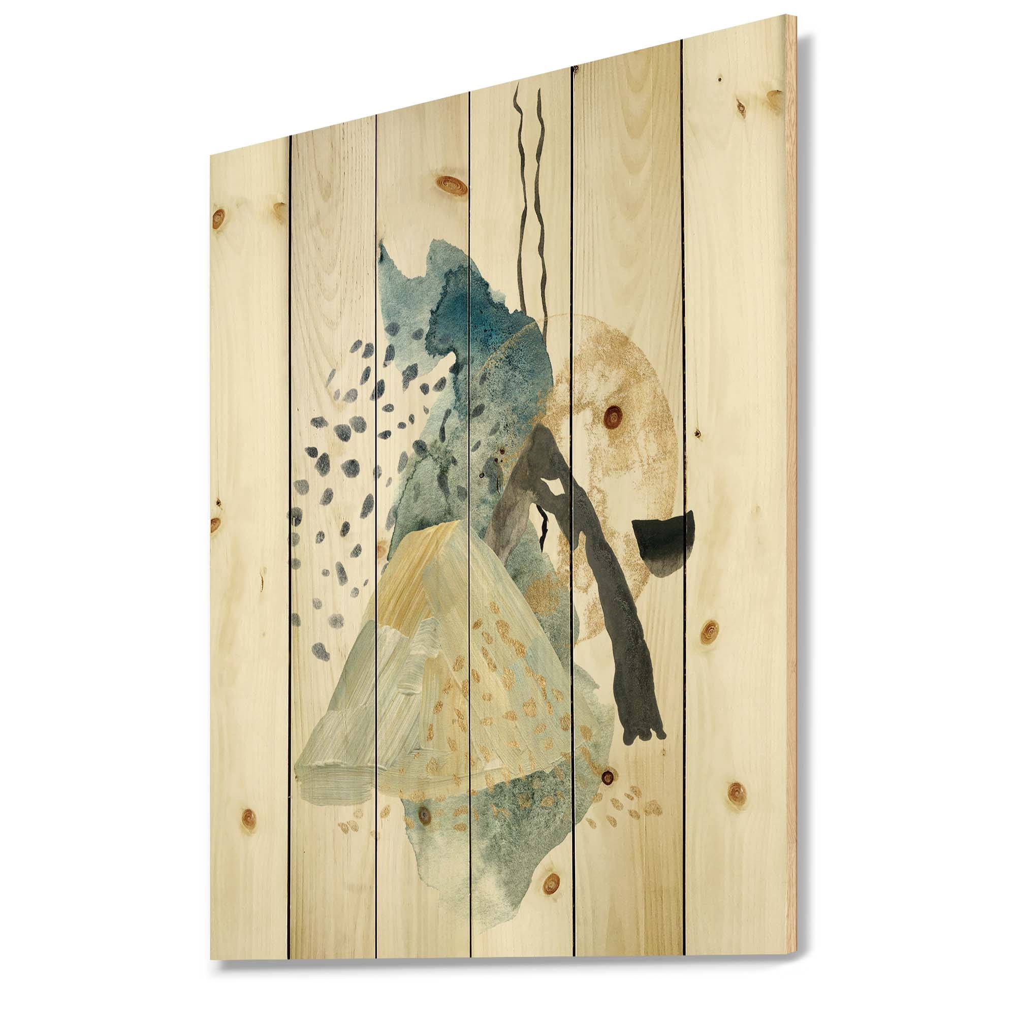 Designart 'Mountain Moon With Gouache Of Abstract Landscape' Modern Print on Natural Pine Wood