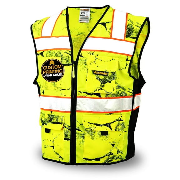 KwikSafety (Charlotte, NC) UNCLE WILLY’S WALL Safety Vest (10 POCKETS) Class 2 ANSI OSHA High Visibility Reflective Camo Heavy Duty Mesh Zipper HiVis Construction Work HiViz Men | Yellow Black XL