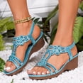 thumbnail image 2 of Dakaela Women's Low Wedge Heels Sandals Rhinestones Summer Beach Walking Shoes Comfortable Bohemian Casual Dressy Sandal with Ankle Steap Sky Blue Size 7.5, 2 of 7