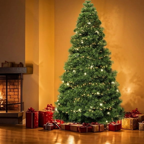 Artificial Christmas Trees, 4.5ft Full Xmas Tree & Pre-Lit Pencil Slim Tree with 120 Lights and Foldable Metal Base