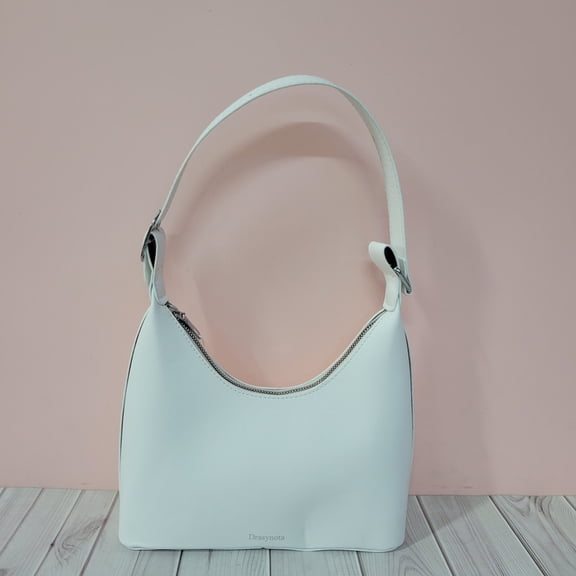 Drasynota Handbags White Elegant Handbag - PU Leather Shoulder Bag for Women, Zipper Closure & Adjustable Strap