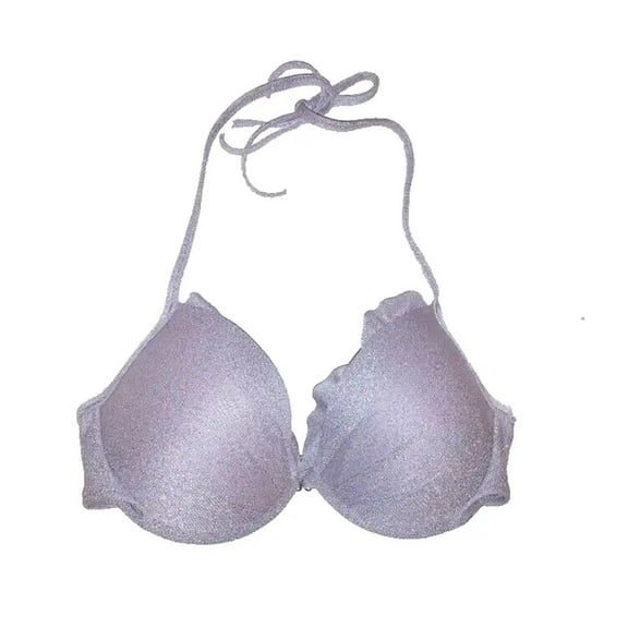Victoria's Secret Swim Bikini Push-up Top Shimmer Ruffle Trim Lilac Cup Size 36C NWT