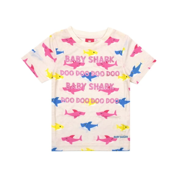 Baby Shark T-Shirt à Manches Courtes Rose pour Filles