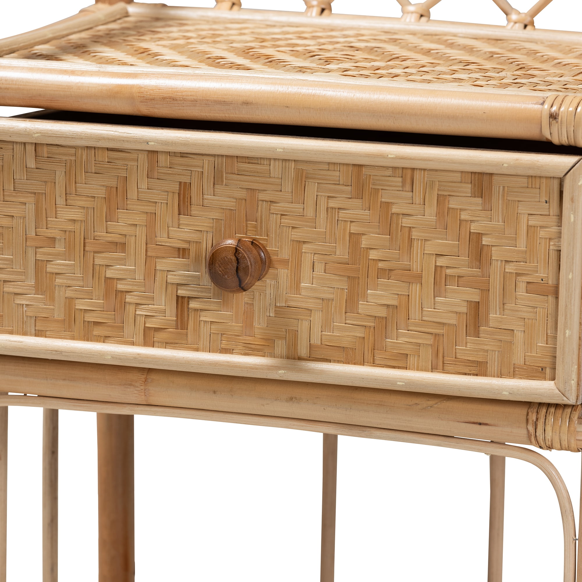 bali & pari Kobie Rattan BOHO Nightstand, 1-Drawer, Natural Brown