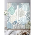 thumbnail image 3 of Coral Sea Snail Starfish Sheer Curtains 96 Inches Long 2 Panels Green Blue Costal Pattern Light Filtering Semi Sheer Window Curtains Drapes for Bedroom Living Room 52"x96", 3 of 7