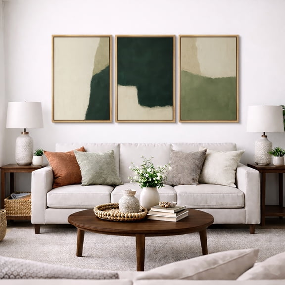 Framed Canvas Print Abstract Wall Art Set of 3 Modern Decorative for Living Room Bedroom - 16"x24"x3 NATURAL