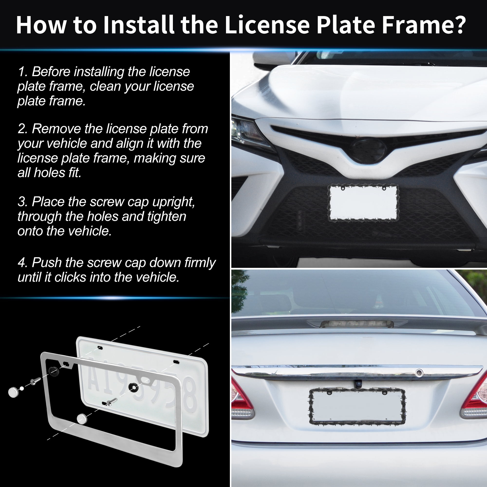 Unique Bargains Universal Barbed Wire Design License Plate Frame with Screws for Cars