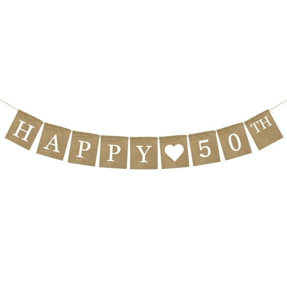LABSERRON 1Pack Vintage Burlap Bunting Banner Khaki 6.7x5.1x0.04In For People Celebrating 50th Birthday