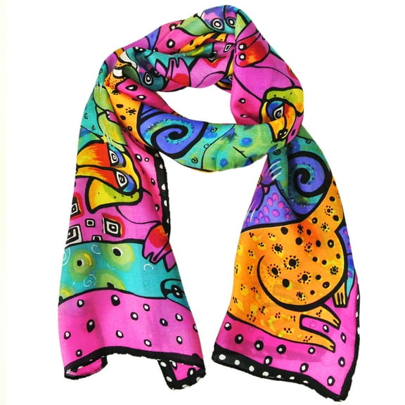 Wrapables® Vibrant 100% Silk Long Scarf 51" x 10.5", Fuchsia Cats and Dogs