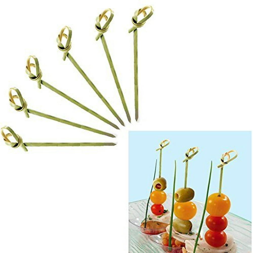 4.7" Bamboo Cocktail Skewer Picks With A Knot Includes 300 Green Wooden Decorative Bamboo