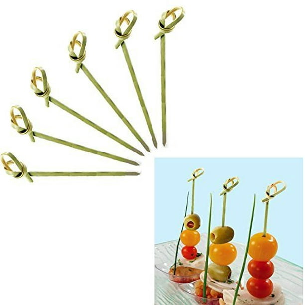 4.7" Bamboo Cocktail Skewer Picks With A Knot Includes 300 Green Wooden