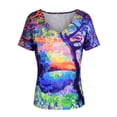 thumbnail image 2 of DYMADE Womens Multi Color Tree Printed V Neck Short Sleeve Casual Tops Shirt, 2 of 6