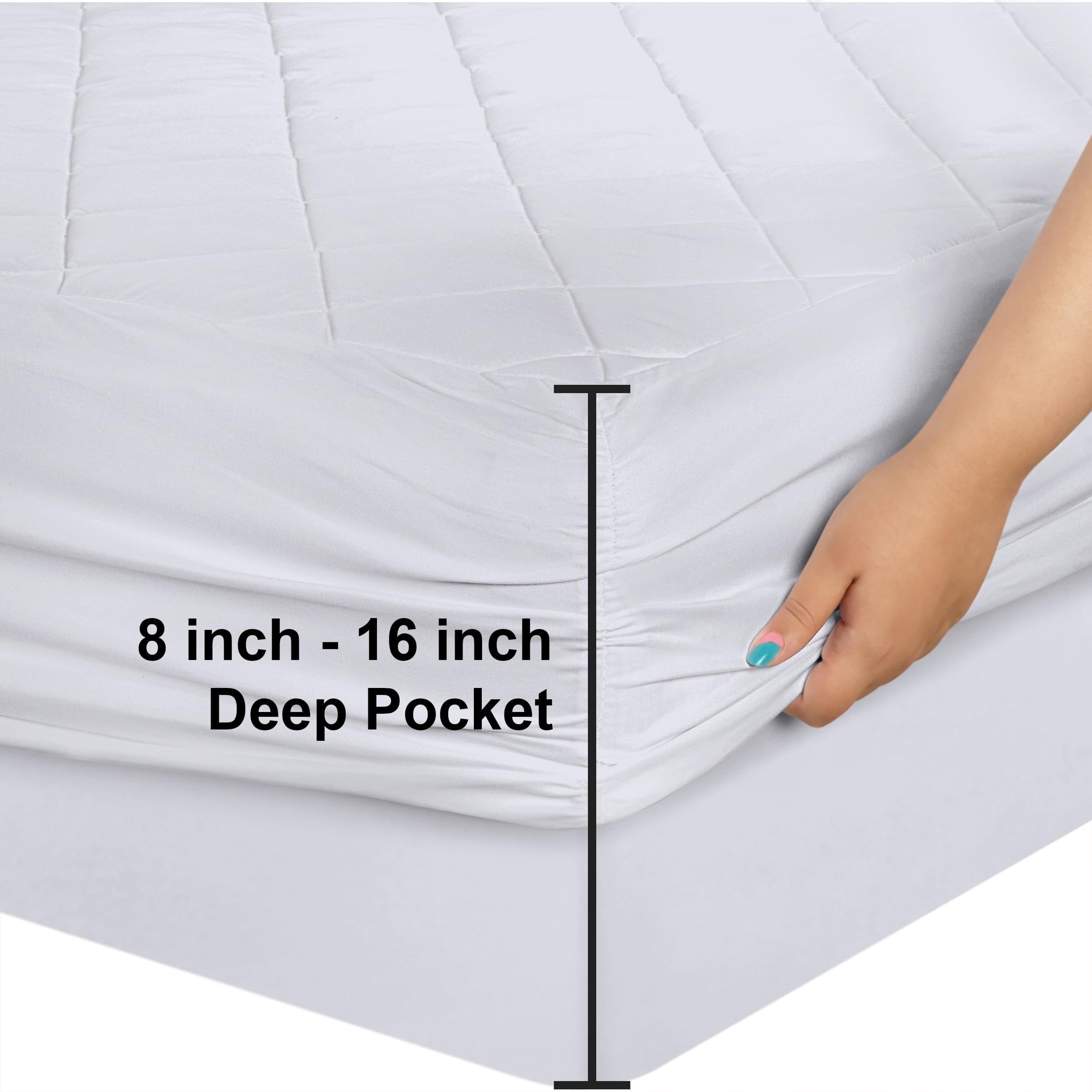 Utopia Bedding 2 Pack Quilted Fitted Mattress Pad, Full Size, Elastic Fitted Mattress Topper Protector and Cover with Deep Pocket Stretches up to 16 Inches, Machine Washable (White)