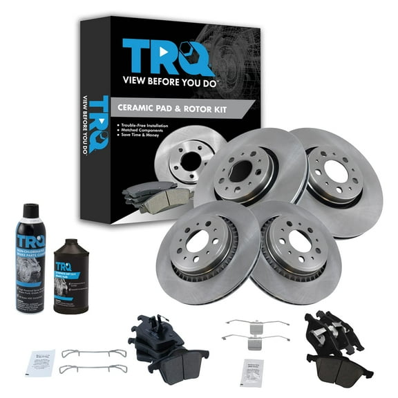 TRQ Front Ceramic Brake Pad & Rotor Front & Rear Kit w/Fluids for Volvo XC90 BKA18308