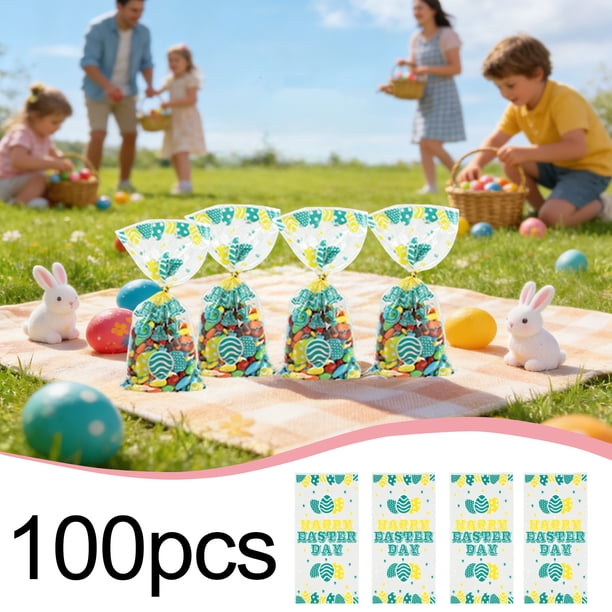 Contenedores de almacenamiento, bolsas de plástico transparente para dulces, decoración de huevos de conejo, bolsas de plástico OPP para dulces, bolsas de plástico para regalo