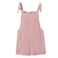 thumbnail image 4 of FYMNSI Mommy and Me Short Jumpsuits Matching Outfits Women Casual Sleeveless Loose Rompers Girls Bowknot Tie Straps Overalls with Pockets Pink (Mom L), 4 of 6