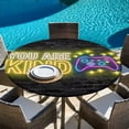 thumbnail image 6 of Video Games Round Tablecloth 36-44 Inch Round Fitted Table Cloth with Elastic Edge, Modern Game Zone Geometric Graffiti Brick Waterproof Table Cover Protector for Outdoor Picnic Party Dining, 6 of 9