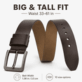 thumbnail image 2 of Men's Big and Tall Leather Belt, 1.38" Wide Pin Buckle Belt, Double-Layer Cowhide Belt for Jeans and Dress Pants, Waist 33"-61", Black or Brown - TRISJEM, 2 of 9