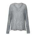 thumbnail image 5 of CFMIURAN Women's Hollow Out Fishnet Knit Hooded Sweater Tops V Neck Long Sleeve Loose Oversized Casual Cover Up Solid Color Lightweight Crochet Pullover Blouses(Light Ashy, XL), 5 of 8
