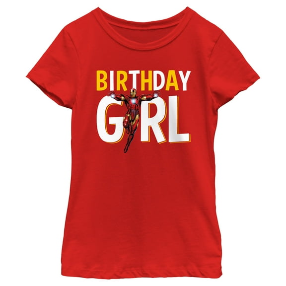 Girl's Marvel Birthday Girl Iron Man Graphic Tee Red Medium